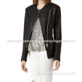 Women's leather jacket with round neck
